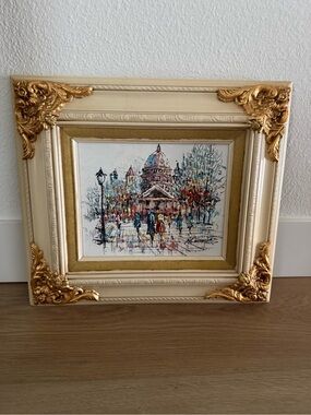 Ornate Framed Oil Painting of Paris street signed by M Winston 17.5”x15.5”